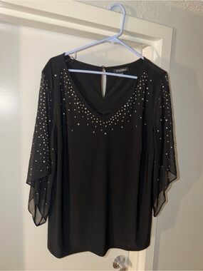 Roz & Ali Black V-Neck Studded Tunic